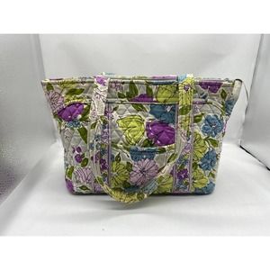 Women's Vera Bradley Floral Pleated Tote Shoulder Bag Purse Grey Pink
